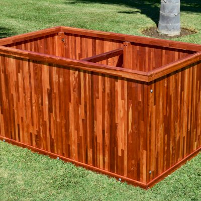 Napa Planters (Options: 60" L x 36" W x 30" H, Mosaic Redwood, No Base or Casters, No Trellis, Interior and Exterior of Box with Sealant (No Growing Vegetables), Transparent Premium Sealant).