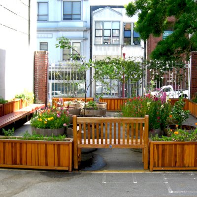 Napa Planters (Options: 60" L x 18" W x 24" H, California Redwood, Add 1 inch feet, No Trellis, Interior and Exterior of Box with Sealant (No Growing Vegetables), Transparent Premium Sealant). Photo Courtesy of School John Yehall Chin of San Francisco.