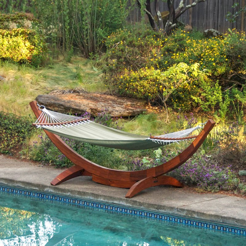 Noah's Arc Wood Hammock (Options: Old-Growth Redwood, Small, Hammock, Transparent Premium Sealant). Photo Courtesy of Ursula Kabatnik-Herbst of Santa Rosa, CA. Noah's Arc Wood Hammock (Options: Old-Growth Redwood, Small, Hammock, Transparent Premium Sealant). Photo Courtesy of Ursula Kabatnik-Herbst of Santa Rosa, CA.