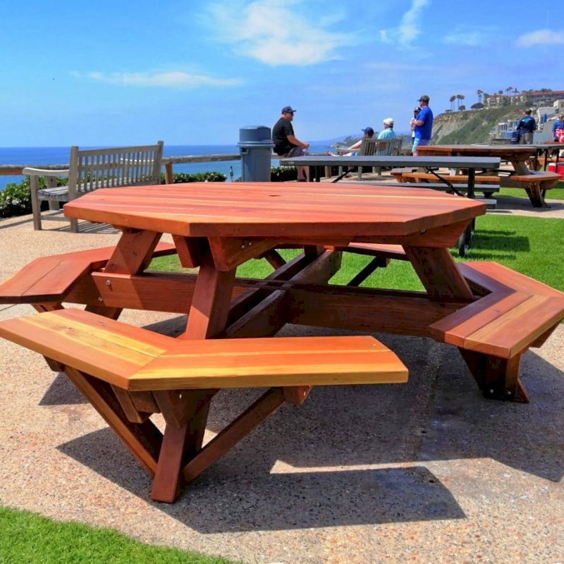 Octagon Picnic Table Wood Picnic Table With Attached Bench