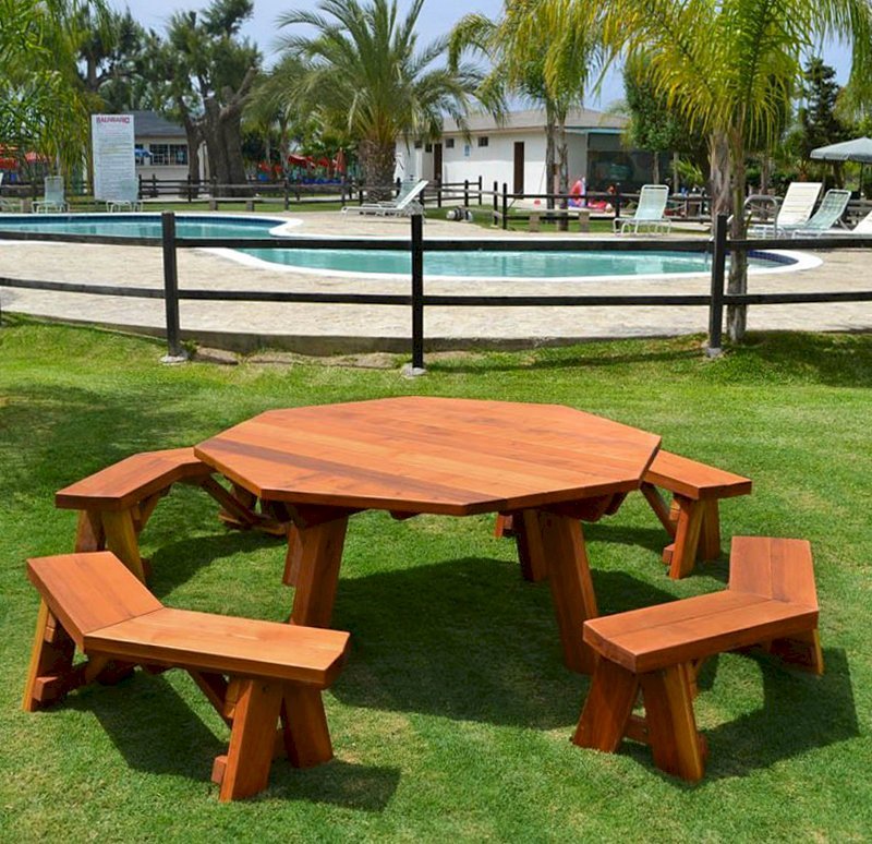 Octagon Picnic Table Wood Picnic Table With Attached Bench