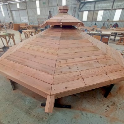Octagonal Sunroom Gazebo in Production (Options: 10' Diameter, Mature Redwood).
