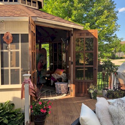 Octagonal Sunroom Gazebo. Photo was sent in by customer 14 years after the original installation!