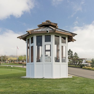 Octagonal Sunroom Gazebo (Options: 8' Diameter, No Deck, California Redwood, Metal Roof, 30" H Siding Below Windows, 7 Standard Window Panels, 1 Double Doors Panel, Clear Acrylic, No Ceiling Fan Base, Transparent Premium Sealant for Interior and Off-White Oil-Based Primer for Exterior). Photo Courtesy of Mr. Robert Nagelberg of The Saticoy Club, 4450 Clubhouse Drive Somis, CA 93066