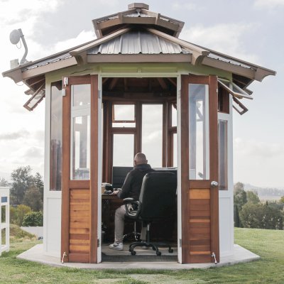 Octagonal Sunroom Gazebo (Options: 8' Diameter, No Deck, California Redwood, Metal Roof, 30" H Siding Below Windows, 7 Standard Window Panels, 1 Double Doors Panel, Clear Acrylic, No Ceiling Fan Base, Transparent Premium Sealant for Interior and Off-White Oil-Based Primer for Exterior). Photo Courtesy of Mr. Robert Nagelberg of The Saticoy Club, 4450 Clubhouse Drive Somis, CA 93066