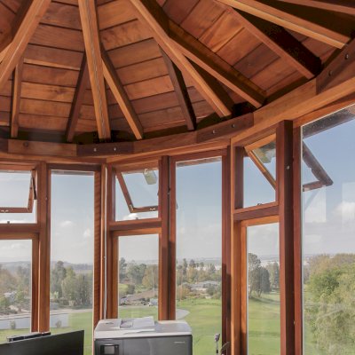 Octagonal Sunroom Gazebo (Options: 8' Diameter, No Deck, California Redwood, Metal Roof, 30" H Siding Below Windows, 7 Standard Window Panels, 1 Double Doors Panel, Clear Acrylic, No Ceiling Fan Base, Transparent Premium Sealant for Interior and Off-White Oil-Based Primer for Exterior). Photo Courtesy of Mr. Robert Nagelberg of The Saticoy Club, 4450 Clubhouse Drive Somis, CA 93066