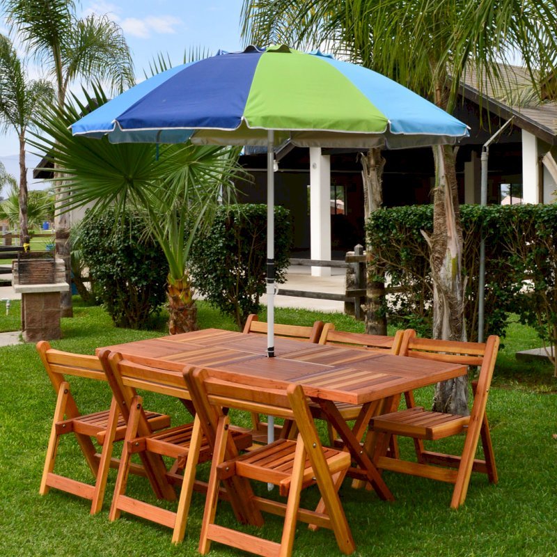Outdoor Rectangular Folding Table (Options: 72" L, 35'' W, 6 Chairs, California Redwood, Standard Tabletop, Checkerboard Design Tabletop, Rounded Corners, Umbrella Hole (Umbrella not included), Transparent Premium Sealant). Photo Courtesy of El Laurel Resort of Baja, Mexico. Outdoor Rectangular Folding Table (Options: 72" L, 35'' W, 6 Chairs, California Redwood, Standard Tabletop, Checkerboard Design Tabletop, Rounded Corners, Umbrella Hole (Umbrella not included), Transparent Premium Sealant). Photo Courtesy of El Laurel Resort of Baja, Mexico.