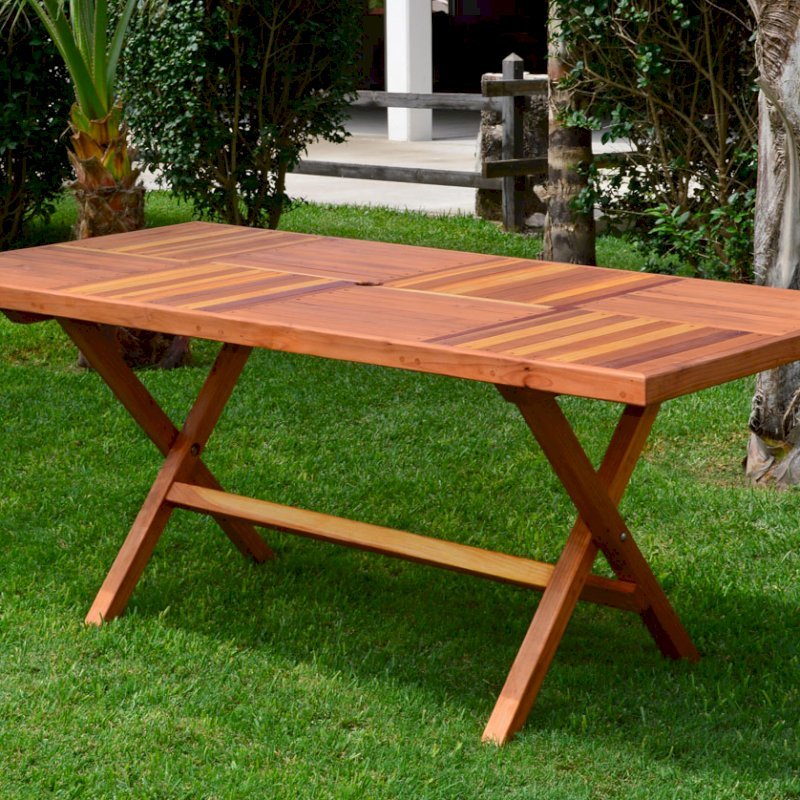 Outdoor Rectangular Folding Table (Options: 72" L, 35'' W, No Seating, California Redwood, Standard Tabletop, Checkerboard Design Tabletop, Rounded Corners, Umbrella Hole (Umbrella not included), Transparent Premium Sealant). Photo Courtesy of El Laurel Resort of Baja, Mexico. Outdoor Rectangular Folding Table (Options: 72" L, 35'' W, No Seating, California Redwood, Standard Tabletop, Checkerboard Design Tabletop, Rounded Corners, Umbrella Hole (Umbrella not included), Transparent Premium Sealant). Photo Courtesy of El Laurel Resort of Baja, Mexico.