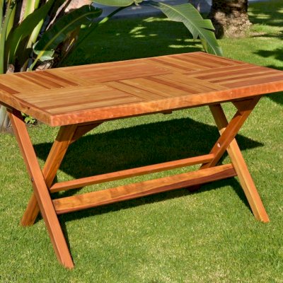 Outdoor Rectangular Folding Table (Options: 52.5" L, 35'' W, No Seating, California Redwood, Standard Tabletop, Checkerboard Design Tabletop, Squared Corners, No Umbrella Hole, Transparent Premium Sealant).