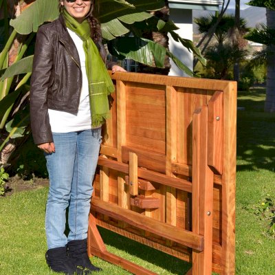 Outdoor Rectangular Folding Table (Options: 52.5" L, 35'' W, No Seating, California Redwood, Standard Tabletop, Checkerboard Design Tabletop, Squared Corners, No Umbrella Hole, Transparent Premium Sealant). 
