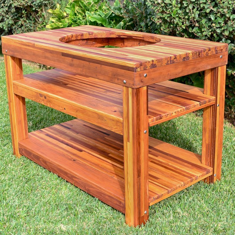 Outdoor Table With Built In Grill (Options: 6' L, 28 3/4" W, Mosaic Eco-Wood, Add Extra Shelv, Rounded Corners, 30"H, 18-inch Grill Opening, 20-inch Grill Support Shelf Height, Transparent Premium Sealant). Legs aligned to tabletop by custom request. Outdoor Table With Built In Grill (Options: 6' L, 28 3/4" W, Mosaic Eco-Wood, Add Extra Shelv, Rounded Corners, 30"H, 18-inch Grill Opening, 20-inch Grill Support Shelf Height, Transparent Premium Sealant). Legs aligned to tabletop by custom request.