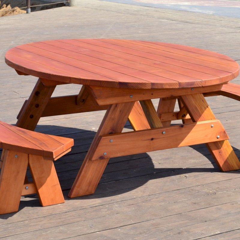 Oval Picnic Table (Options: Oval XL, Unattached Side Benches, California Redwdood, Standard Tabletop, No Umbrella Hole, Transparent Premium Sealant). Oval Picnic Table (Options: Oval XL, Unattached Side Benches, California Redwdood, Standard Tabletop, No Umbrella Hole, Transparent Premium Sealant).