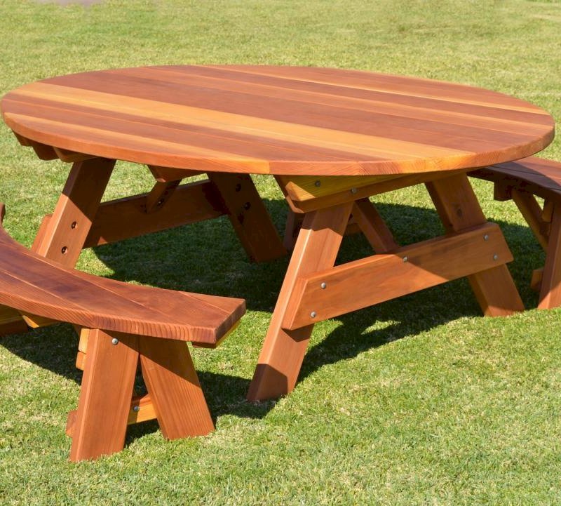 Oval Picnic Table (Options. Oval XL, Unattached Side Benches, California Redwood, Standard Tabletop, No Umbrella Hole, Transparent Premium Sealant). Oval Picnic Table (Options. Oval XL, Unattached Side Benches, California Redwood, Standard Tabletop, No Umbrella Hole, Transparent Premium Sealant).