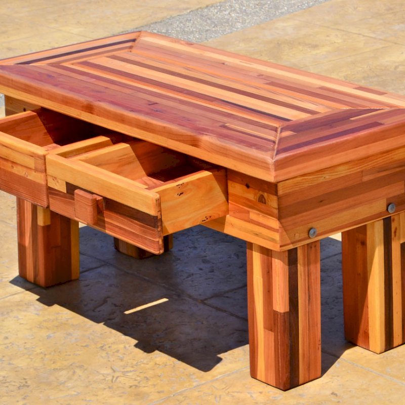 Massive Coffee Table (Options: 36"L x 18" W x 18" H, Mosaic Eco-Wood, 2 Drawers, Transparent Premium Sealant). Massive Coffee Table (Options: 36"L x 18" W x 18" H, Mosaic Eco-Wood, 2 Drawers, Transparent Premium Sealant).