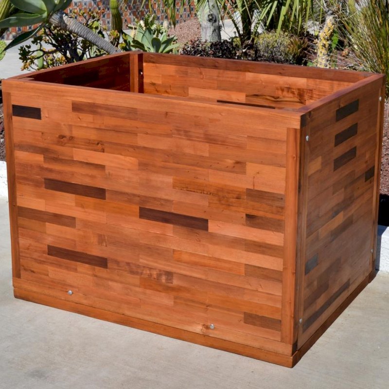 Parquet Planters (Options: 48in L x 36in W x 36in H, Mature & Old-Growth Redwood, Uniform Corners, No Base or Casters, No Trellis, No Growing Vegetables, Transparent Premium Sealant). Parquet Planters (Options: 48in L x 36in W x 36in H, Mature & Old-Growth Redwood, Uniform Corners, No Base or Casters, No Trellis, No Growing Vegetables, Transparent Premium Sealant).