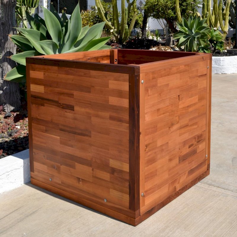 Parquet Planters (Options: 36in L x 36in W x 36in H, Mature & Old-Growth Redwood, Uniform Corners, Feet, No Trellis, No Growing Vegetables, Transparent Premium Sealant). Parquet Planters (Options: 36in L x 36in W x 36in H, Mature & Old-Growth Redwood, Uniform Corners, Feet, No Trellis, No Growing Vegetables, Transparent Premium Sealant).