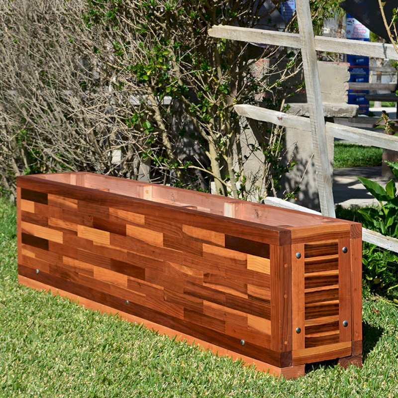 Parquet Planters (Options: 72in L x 12in W x 18in H, Mosaic Eco-Wood, Uniform Corners, 1" Feet, No Trellis, Interior of Planter without Sealant - Growing Vegetables, Transparent Premium Sealant). Parquet Planters (Options: 72in L x 12in W x 18in H, Mosaic Eco-Wood, Uniform Corners, 1" Feet, No Trellis, Interior of Planter without Sealant - Growing Vegetables, Transparent Premium Sealant).