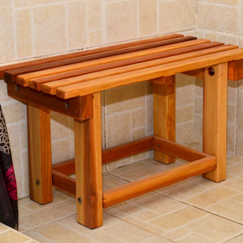 Redwood Shower Bench, Custom Wooden Bench