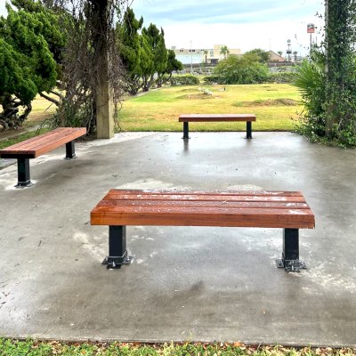 VA Wooden Bench at Alaska Maritime National Wildlife Refuge (Options: 5 ft, Old-Growth Redwood, Extra Long Legs, No Cushion, No Engraving, Transparent Premium Sealant). Photo Courtesy of R. Goldhirsch of Galveston, TX.