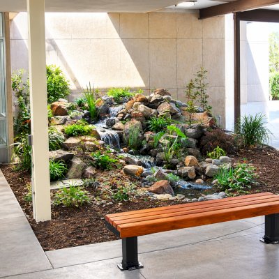 VA Wooden Bench (Options: 6 ft, Mature Redwood, Bold Down Legs, No Cushion, No Engraving, Transparent Premium Sealant). Photo Courtesy of the Fresno Veteran's Administration Hospital in Fresno, CA.