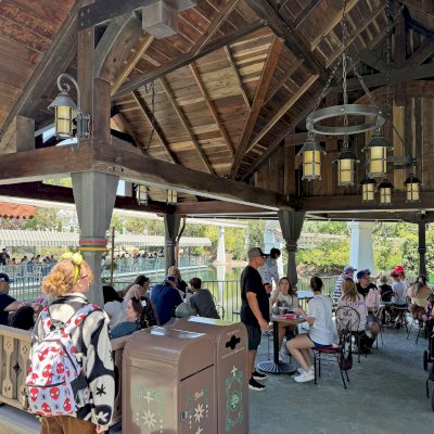 Custom Wood Pavilion (Options: 32' x 27', California Redwood, Custom Finish). Edelweiss Lodge Pavilion installed in Disneyland Resort in Anaheim, CA.