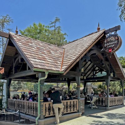 Custom Wood Pavilion (Options: 32' x 27', California Redwood, Custom Finish). Edelweiss Lodge Pavilion installed in Disneyland Resort in Anaheim, CA.
