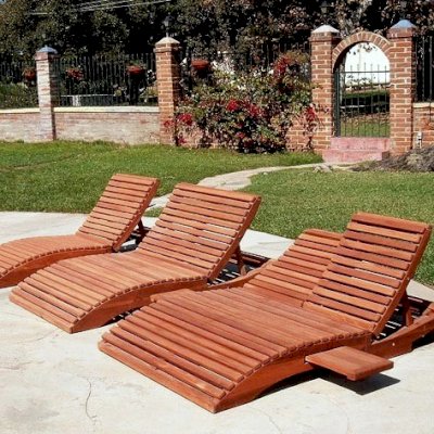 Penny Wooden Sun Lounger (Options: Single - left, Honeymoon - center, Double - right, Mature Redwood, Snack Trays Both Sides for Honeymoon and Double, Snack Tray on right side for Single, 13" H, Wheels, No Cushion,Transparent Premium Sealant)