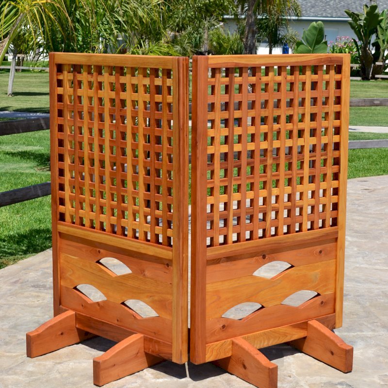 Poolside Privacy Panel (Options: 2-Panel, 4-Ft tall, Redwood, 18-inch Boots, Transparent Premium Sealant). Poolside Privacy Panel (Options: 2-Panel, 4-Ft tall, Redwood, 18-inch Boots, Transparent Premium Sealant).