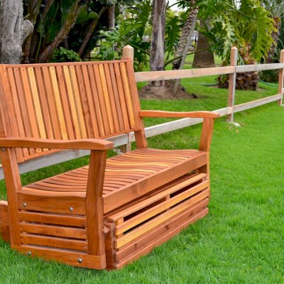 Porter Thayer Wooden Glider (Options: 3-Person, Redwood, No Cushion, Transparent Premium Sealant).