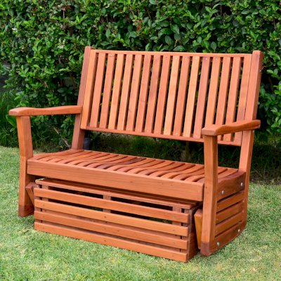 Porter Thayer Wooden Glider (Options: Double, Mature Redwood, No Cushion, Transparent Premium Sealant).