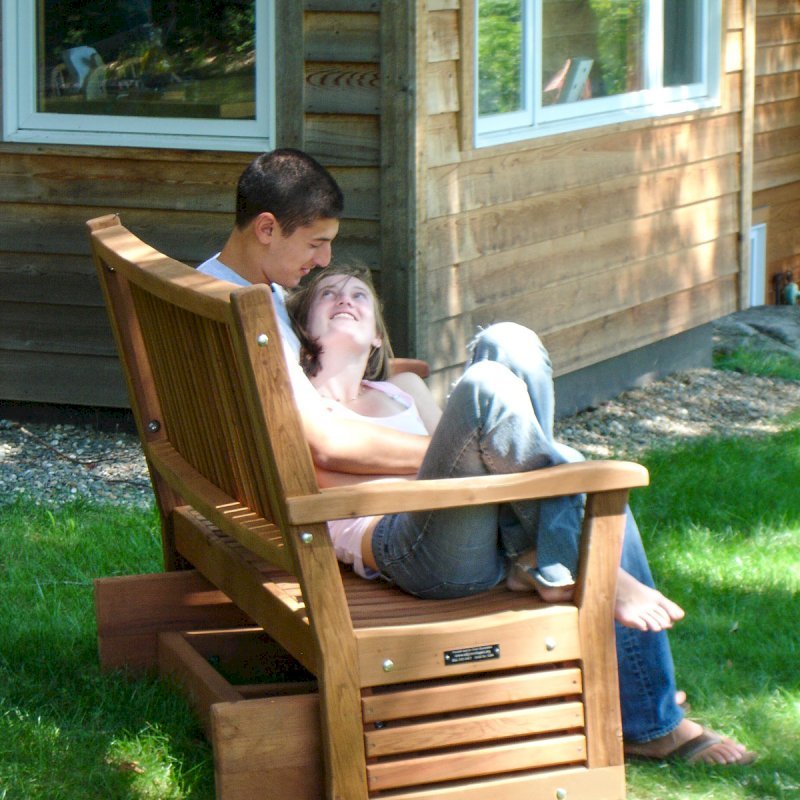 Porter Thayer Glider (Options: Double, Old-Growth Redwood, No Cushion, Transparent Premium Sealant). Photo Courtesy of Whitney Leonard. Porter Thayer Glider (Options: Double, Old-Growth Redwood, No Cushion, Transparent Premium Sealant). Photo Courtesy of Whitney Leonard.