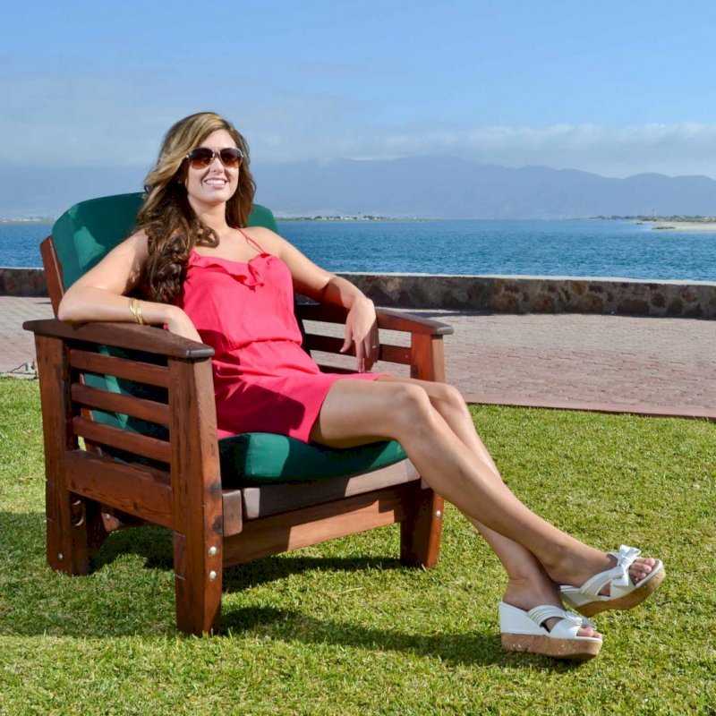 Reclining Redwood Easy Chair (Options: Old-Growth Redwood, 4" Cushion, Transparent Premium Sealant). Photo shows upright position, Photo: Courtesy of Estero Beach Resort, Ensenada, México and Ms. Hayley Hall of Sonoma Co., CA. Reclining Redwood Easy Chair (Options: Old-Growth Redwood, 4" Cushion, Transparent Premium Sealant). Photo shows upright position, Photo: Courtesy of Estero Beach Resort, Ensenada, México and Ms. Hayley Hall of Sonoma Co., CA.