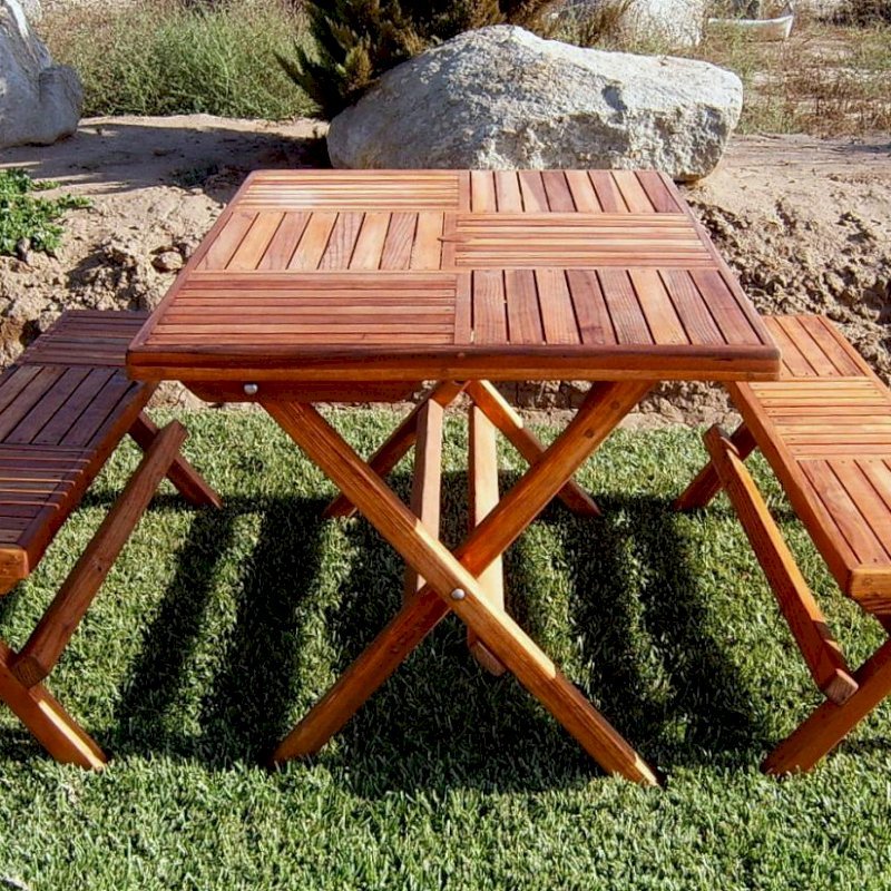 Redwood Rectangular Folding Picnic Table With Fold Up Legs
