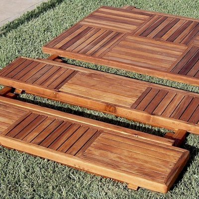 Folds down to less than 5"! - Rectangular Folding Picnic Table (Options: 52.5" L, 35" W, Folding Side Benches, California Redwood, 2 Half Length Benches/Side, Standard Tabletop, Checkerboard Design, Squared Corners, Umbrella Hole & Plug (1 5/8"), Transparent Premium Sealant).