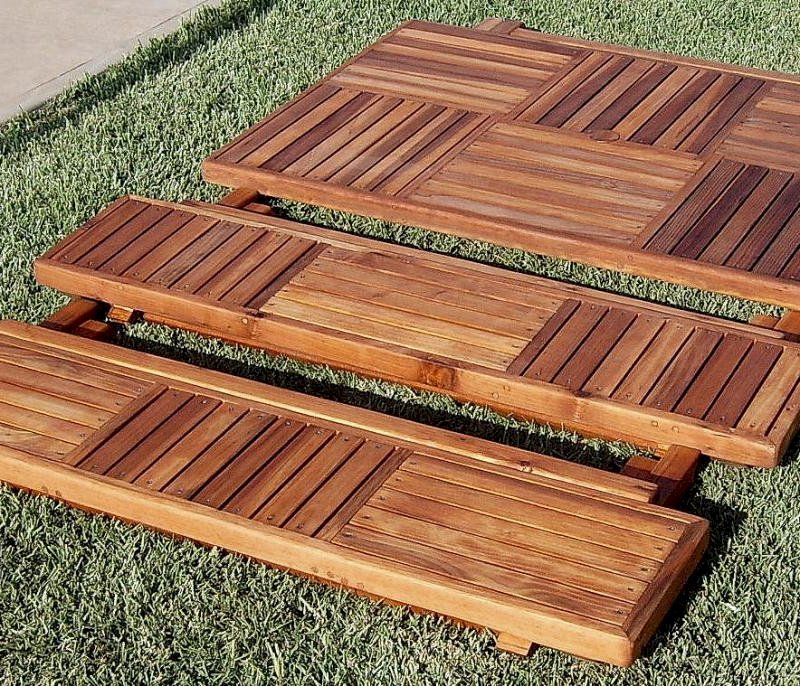 Redwood Rectangular Folding Picnic Table With Fold Up Legs