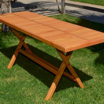 Rectangular Folding Picnic Table (Options: 72" L, 24'' W, No Seating, Douglas-fir, Seamless Tabletop, Boards Laid in the Same Direction, Squared Corners, No Umbrella Hole, Transparent Premium Sealant). 