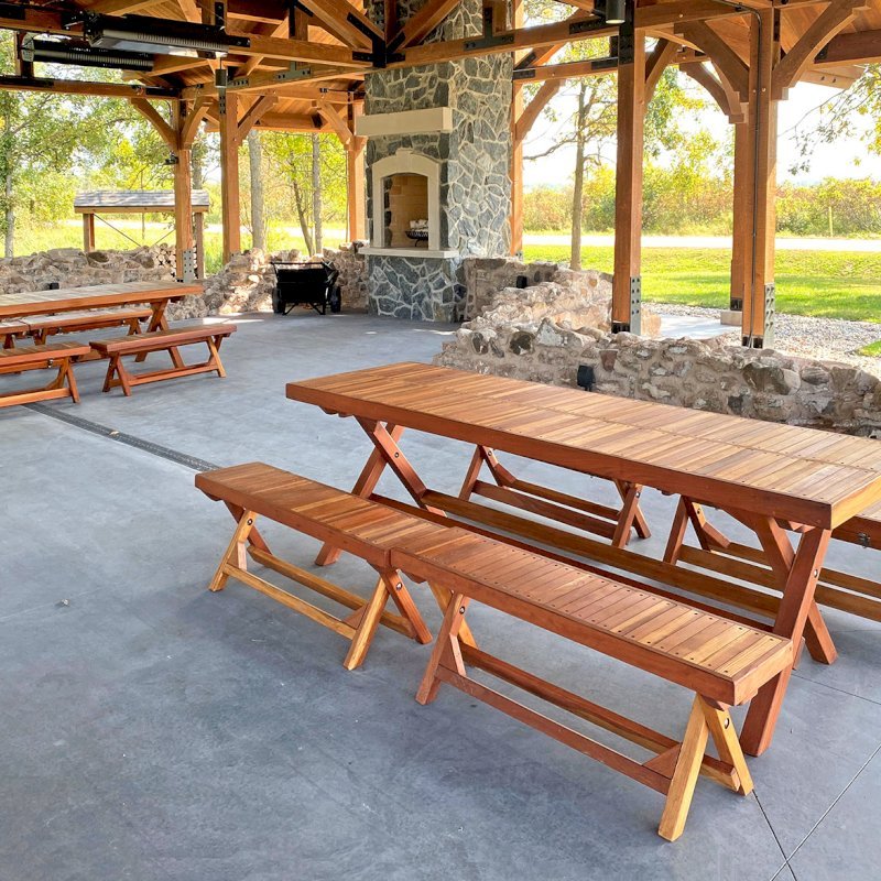 Redwood Rectangular Folding Picnic Table With Fold Up Legs