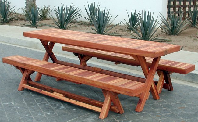 Rectangular Folding Picnic Table (Options: 72" L, 35" W, Folding Side Benches, Redwood, 1 Full Length Bench/Side, Seamless Tabletop, Boards in Same Direction, Squared Corners, Umbrella Hole & Plug (1 5/8"), Transparent Premium Sealant). Rectangular Folding Picnic Table (Options: 72" L, 35" W, Folding Side Benches, Redwood, 1 Full Length Bench/Side, Seamless Tabletop, Boards in Same Direction, Squared Corners, Umbrella Hole & Plug (1 5/8"), Transparent Premium Sealant).