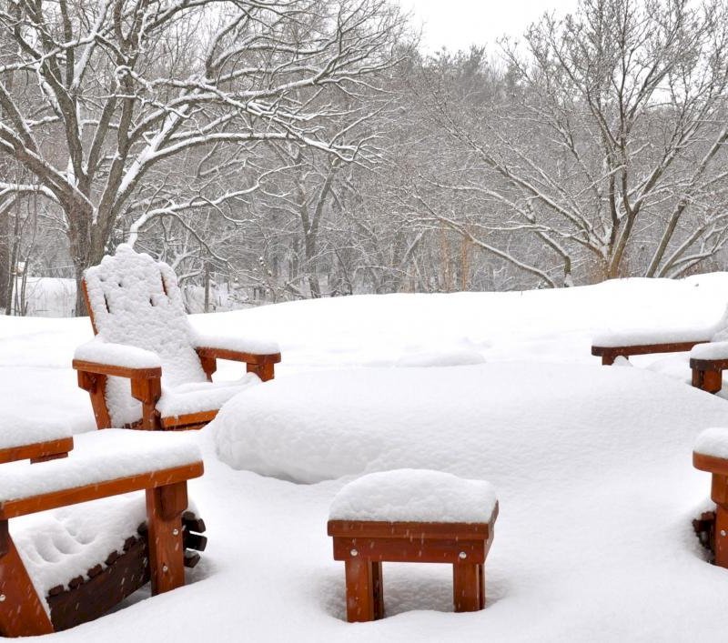Set of 4 Redwood Adirondack Chair and Square Side Table enjoying another snowy winter. (Options: Standard Size, Mature Redwood, Transparent Premium Sealant). Photo Courtesy of Mary Louise and Gerry Neugent of Des Moines, Iowa. Set of 4 Redwood Adirondack Chair and Square Side Table enjoying another snowy winter. (Options: Standard Size, Mature Redwood, Transparent Premium Sealant). Photo Courtesy of Mary Louise and Gerry Neugent of Des Moines, Iowa.
