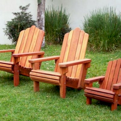 PAPA BEAR, MAMA BEAR AND BABY BEAR: Our 3 Redwood Adirondack Chair Sizes (Options: Extra Wide - Left, Standard - Center, Kid's - Right, Redwood - Left & Center, Old-Growth Redwood - Right, No Cushion, Transparent Premium Sealant)