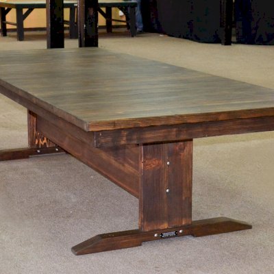 Redwood Conference Table (Options: 10 ft x 48 inches Wide Tabletop, Redwood, Slightly Rounded Corners, Coffee Stain Sealant).
