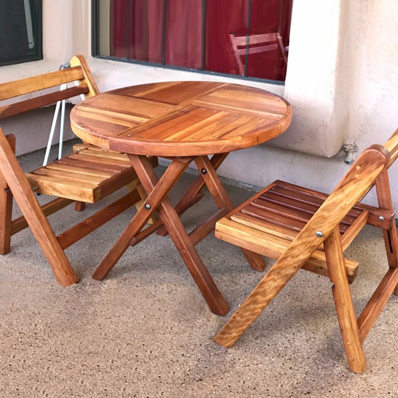 Redwood Folding Table And Chairs Set Custom Wood Furniture