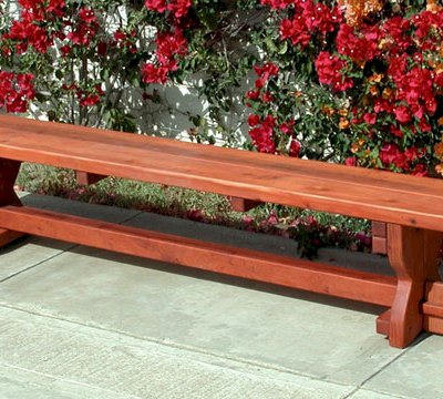 Redwood Trestle Bench (Options: 8 ft, Mature Redwood, Transparent Premium Sealant).