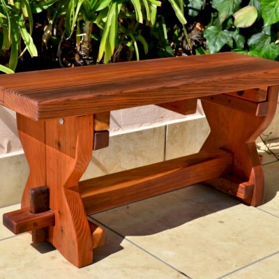 Redwood Trestle Bench (Options: 4 ft, Redwood, Transparen​t Premium Sealant).