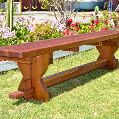 Redwood Trestle Bench (Options: 6 ft, Redwood, Transparent Premium Sealant).
