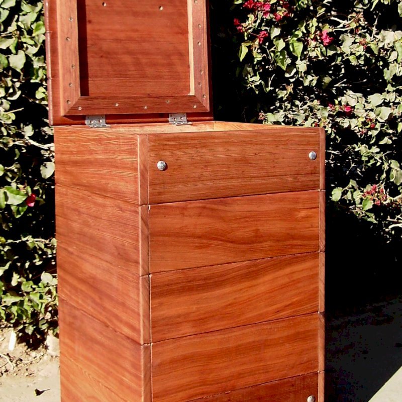 Regal Refuse Receptacle (Options: Old-Growth Redwood, No Casters, Transparent Premium Sealant). In Comments enter the size you'd like. This box is 24"W x 24"D x 36"H external dimensions not counting handle height). Regal Refuse Receptacle (Options: Old-Growth Redwood, No Casters, Transparent Premium Sealant). In Comments enter the size you'd like. This box is 24"W x 24"D x 36"H external dimensions not counting handle height).
