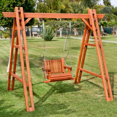Rory's Armchair Swing Sets (Options: Mature Redwood, Classic Design Seat, No Engraving, Transparent Premium Sealant).