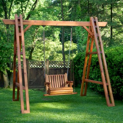 Rory's Armchair Swing Sets (Options: Mature Redwood, Classic Design Seat, No Engraving, Transparent Premium Sealant). Photo Courtesy of Anita S. of  Philadelphia, Pennsylvania.