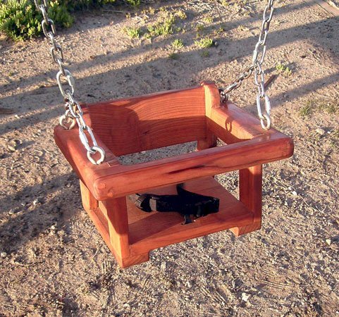 Toddler/Small Kid's Swing Seat (Options: Mature Redwood, Transparent Premium Sealant). The safety strap is included with the seat. Toddler/Small Kid's Swing Seat (Options: Mature Redwood, Transparent Premium Sealant). The safety strap is included with the seat.