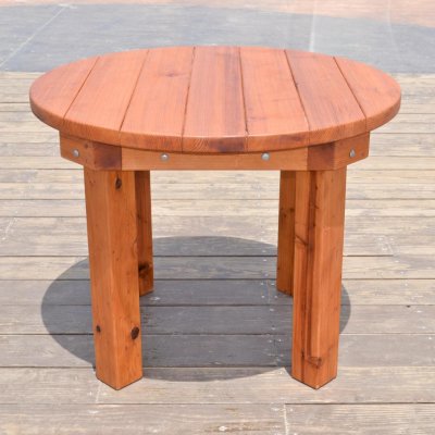 Round Outdoor Patio Table (Options: 3.5 ft, No Seating, Mature Redwood, Standard Tabletop, No Lazy Susan, No Umbrella Hole, Transparent Premium Sealant). 